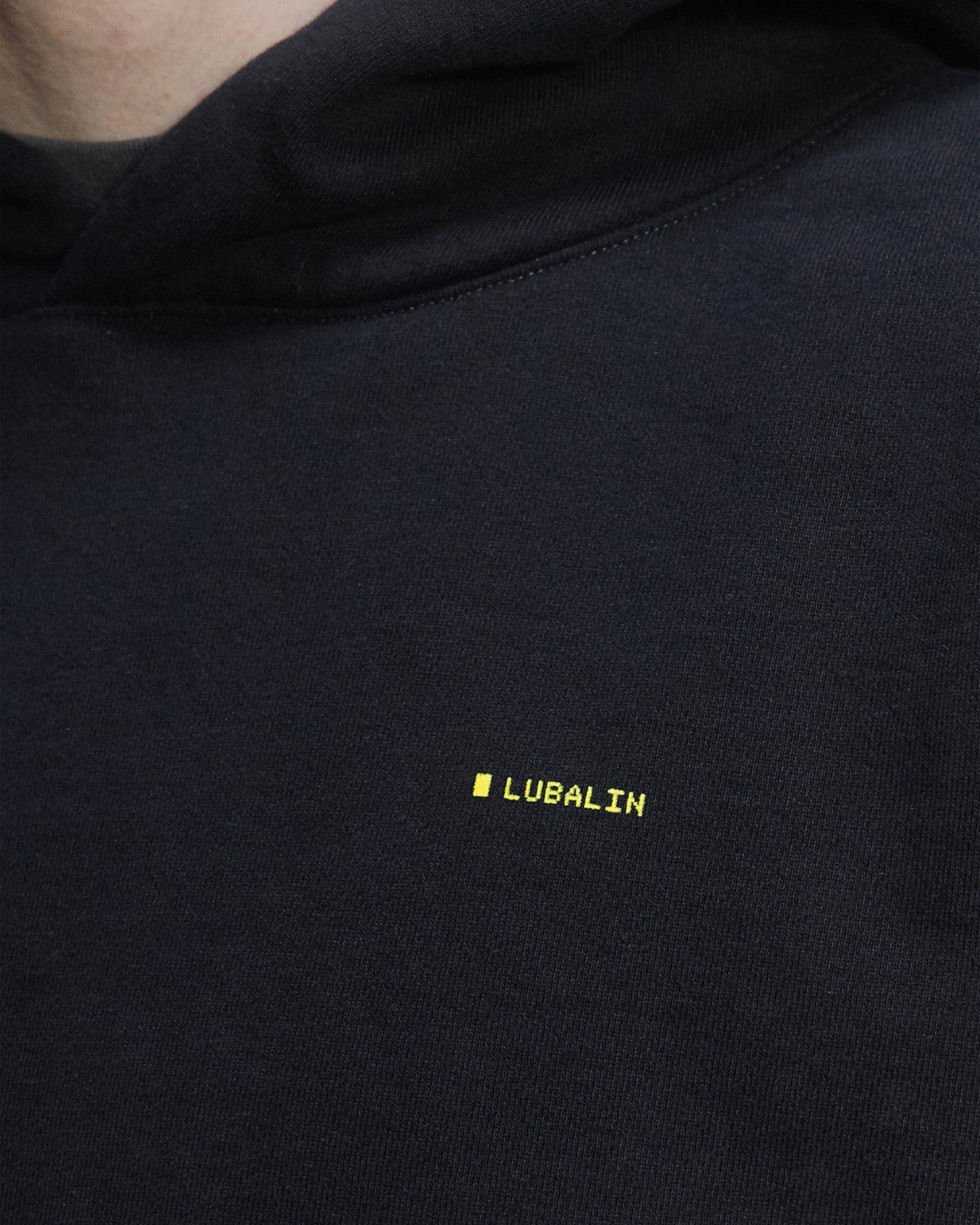 "haha, no worries" Hoodie front detail that reads "Lubalin"