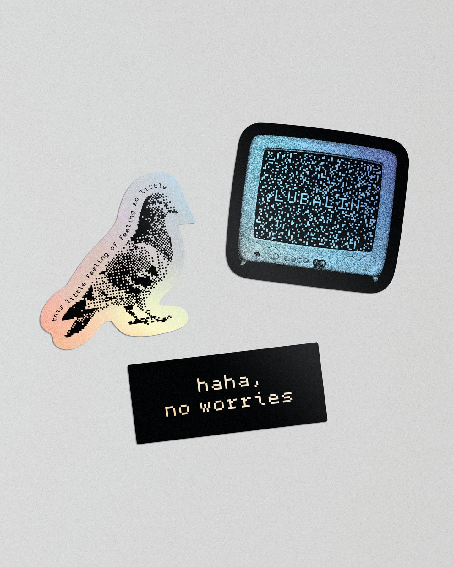 Closeup of stickers from the Lubalin iridescent sticker sheet