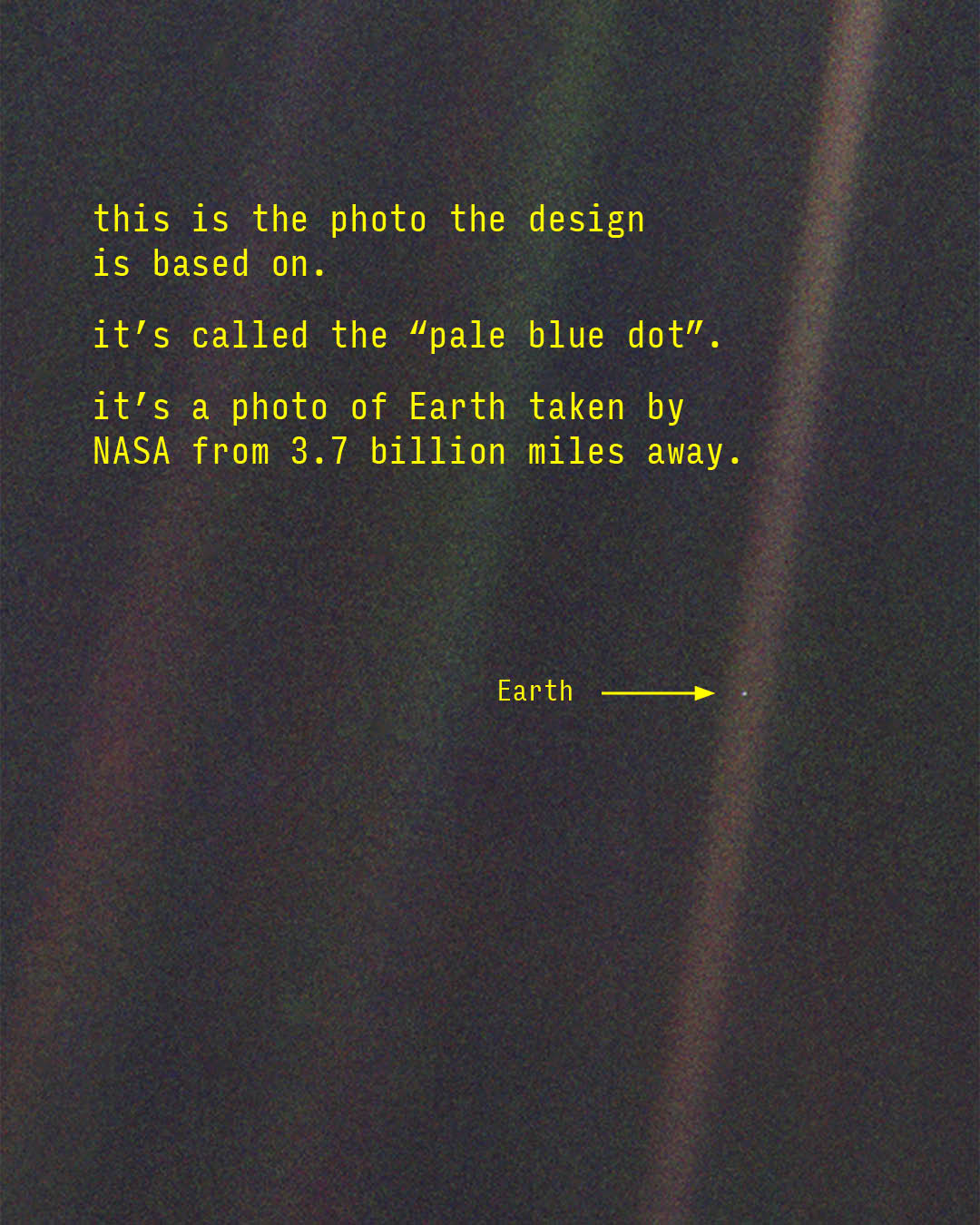 original "pale blue dot" photo that inspired the design of the hoodie